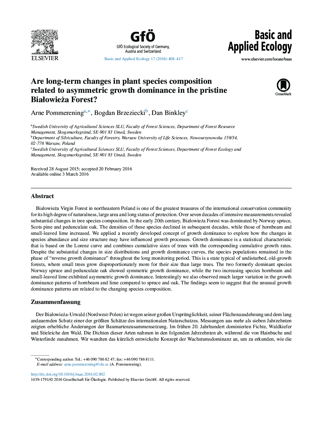 Are long-term changes in plant species composition related to asymmetric growth dominance in the pristine Białowieża Forest?