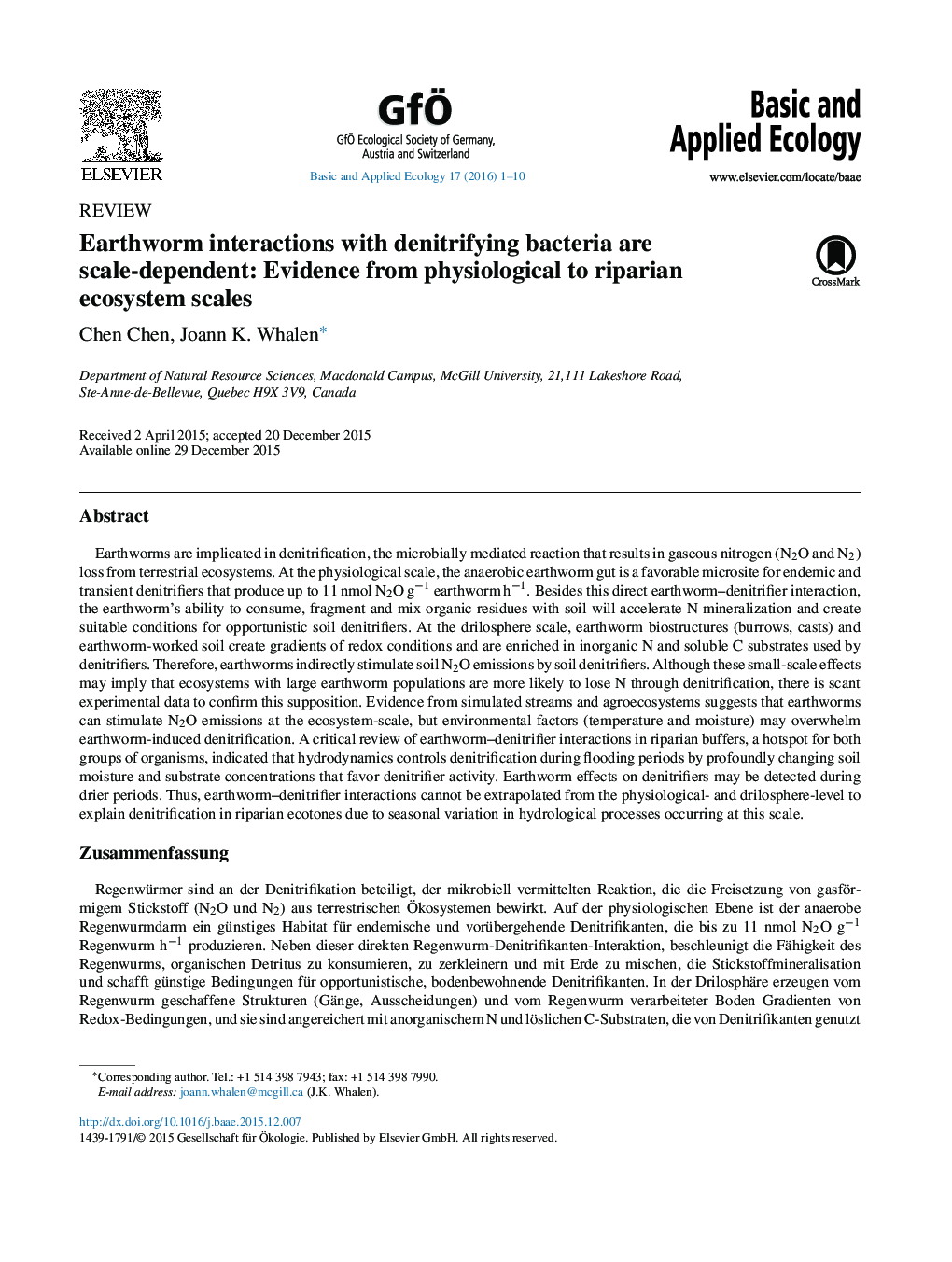 Earthworm interactions with denitrifying bacteria are scale-dependent: Evidence from physiological to riparian ecosystem scales