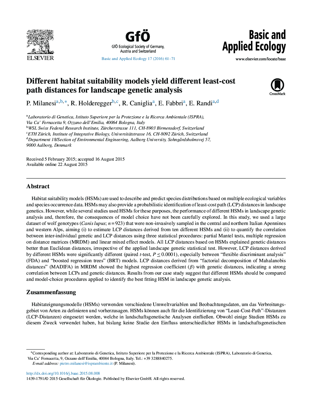 Different habitat suitability models yield different least-cost path distances for landscape genetic analysis