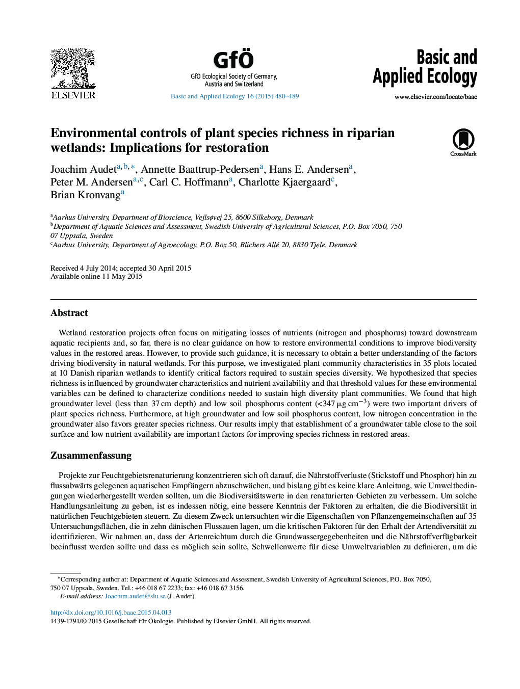 Environmental controls of plant species richness in riparian wetlands: Implications for restoration