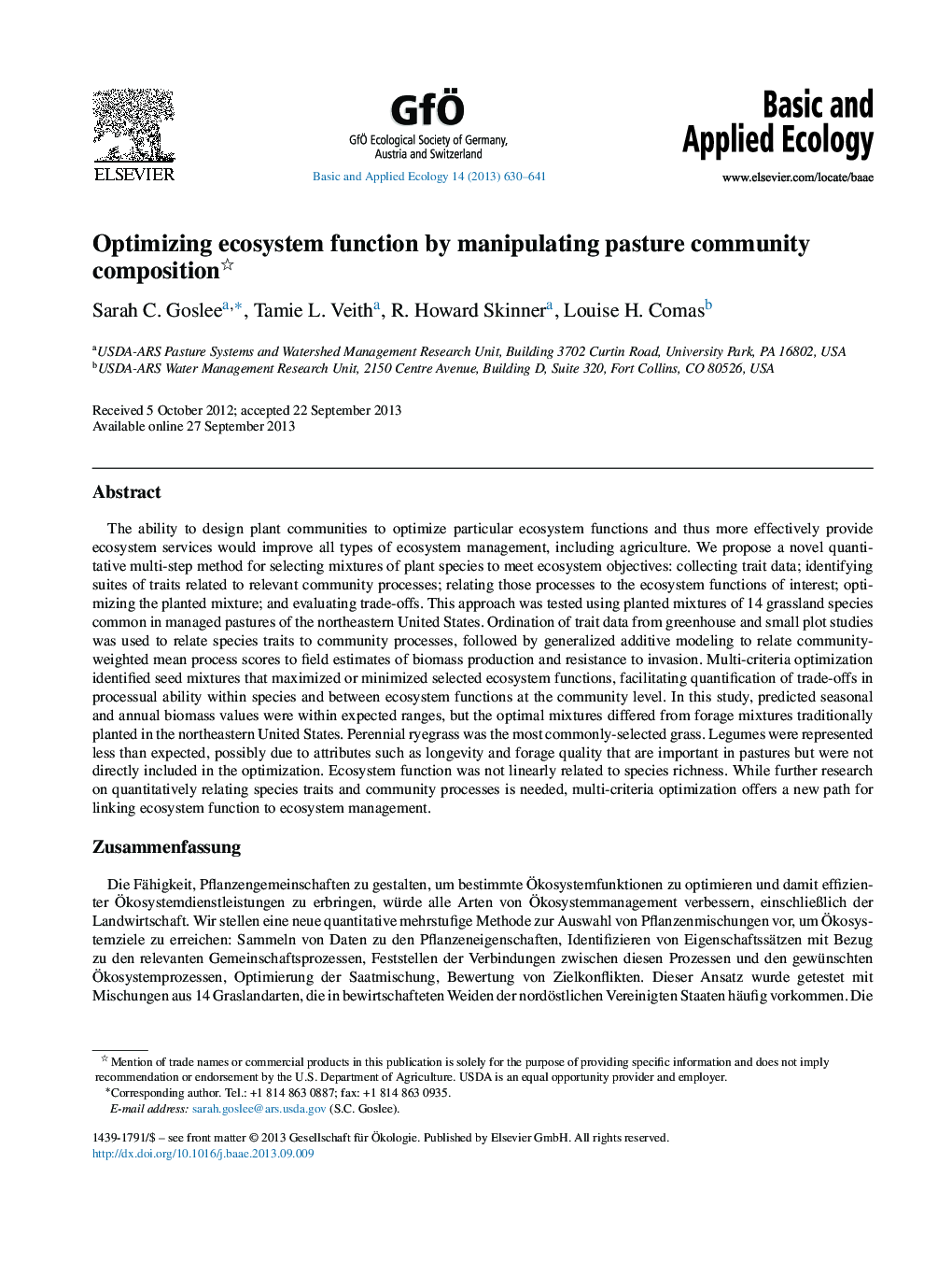 Optimizing ecosystem function by manipulating pasture community composition 