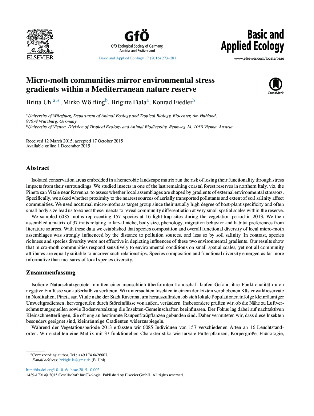 Micro-moth communities mirror environmental stress gradients within a Mediterranean nature reserve