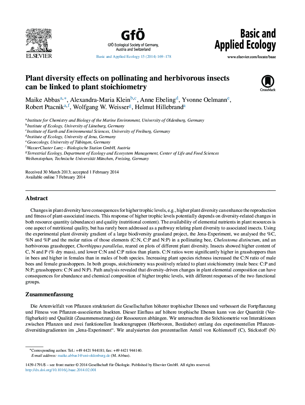 Plant diversity effects on pollinating and herbivorous insects can be linked to plant stoichiometry