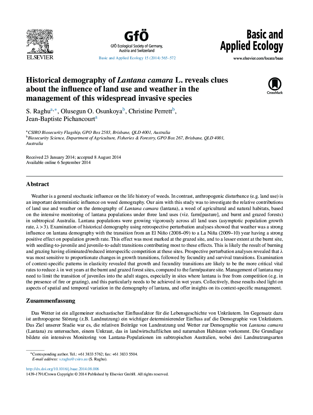 Historical demography of Lantana camara L. reveals clues about the influence of land use and weather in the management of this widespread invasive species