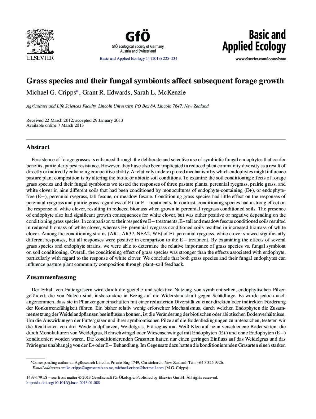 Grass species and their fungal symbionts affect subsequent forage growth