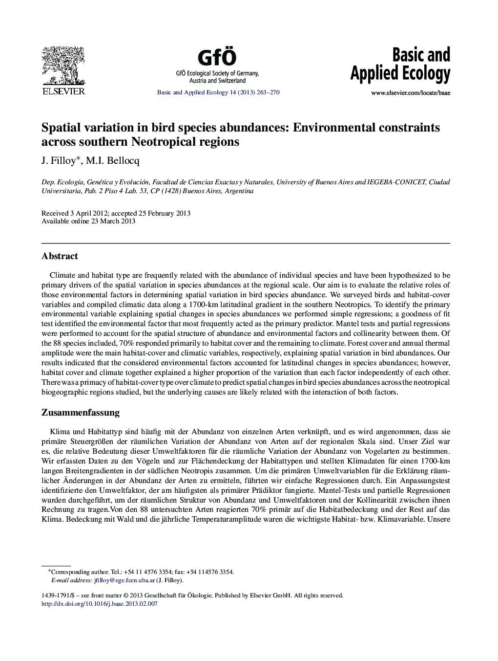 Spatial variation in bird species abundances: Environmental constraints across southern Neotropical regions