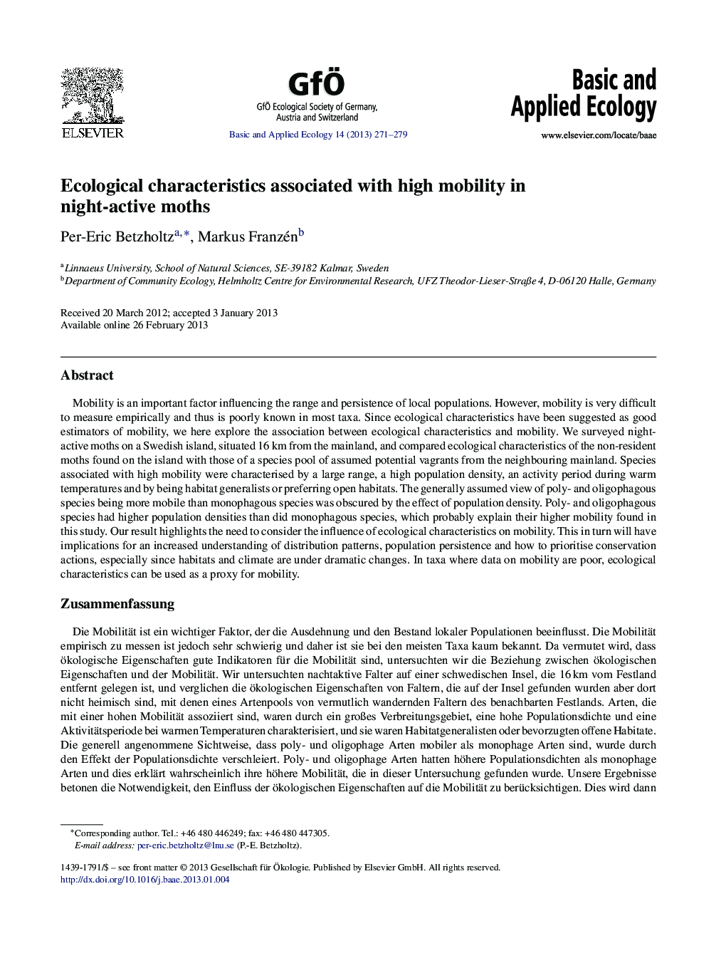 Ecological characteristics associated with high mobility in night-active moths