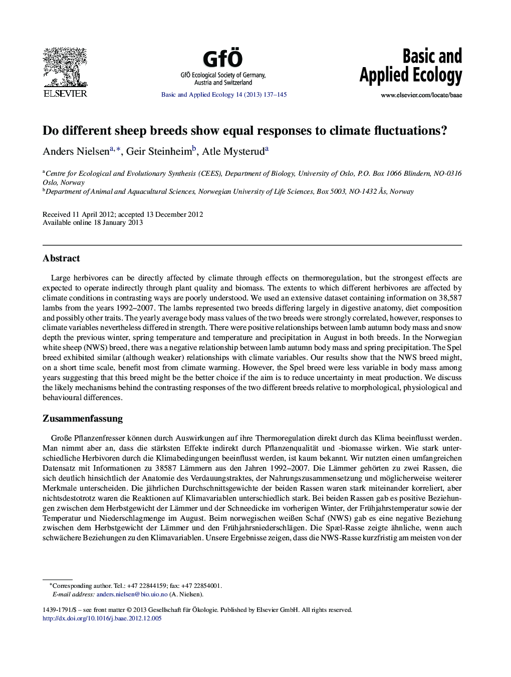 Do different sheep breeds show equal responses to climate fluctuations?