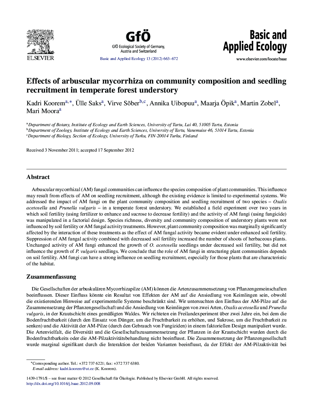 Effects of arbuscular mycorrhiza on community composition and seedling recruitment in temperate forest understory