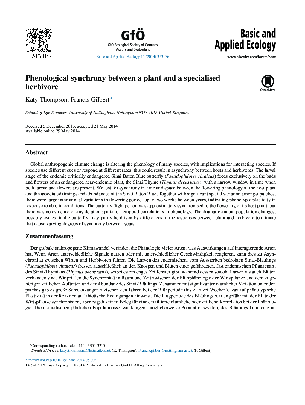 Phenological synchrony between a plant and a specialised herbivore