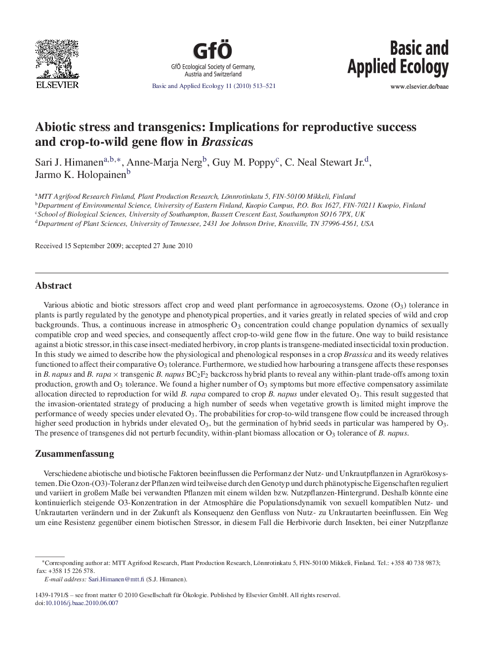 Abiotic stress and transgenics: Implications for reproductive success and crop-to-wild gene flow in Brassicas