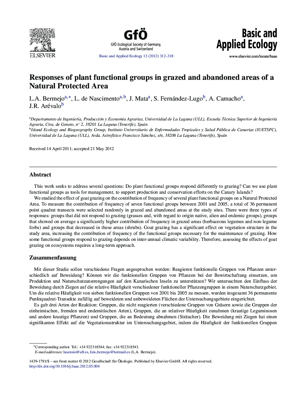 Responses of plant functional groups in grazed and abandoned areas of a Natural Protected Area