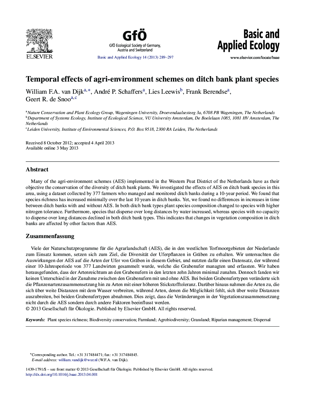 Temporal effects of agri-environment schemes on ditch bank plant species