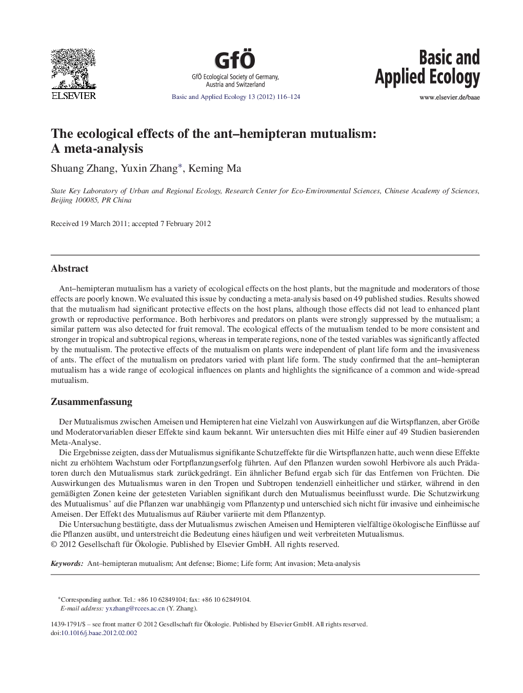 The ecological effects of the ant-hemipteran mutualism: A meta-analysis