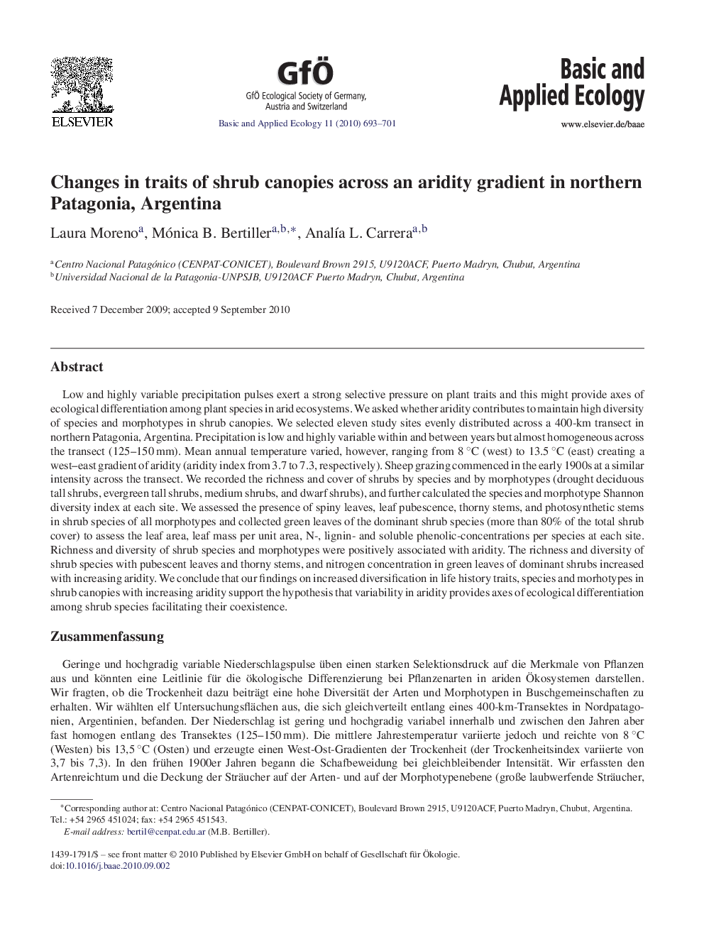 Changes in traits of shrub canopies across an aridity gradient in northern Patagonia, Argentina