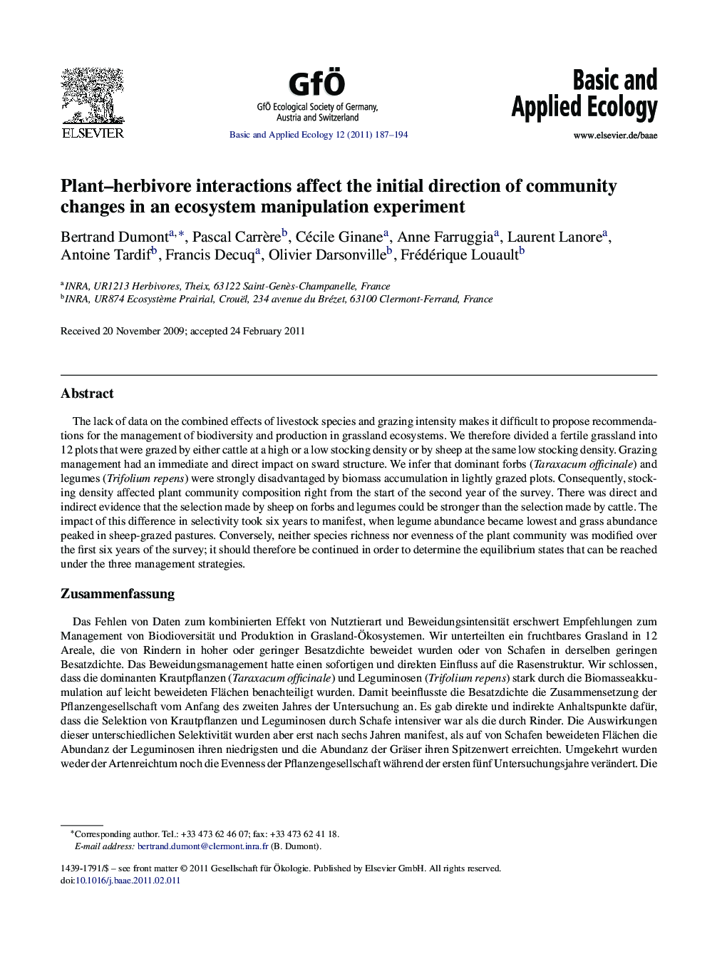 Plant-herbivore interactions affect the initial direction of community changes in an ecosystem manipulation experiment