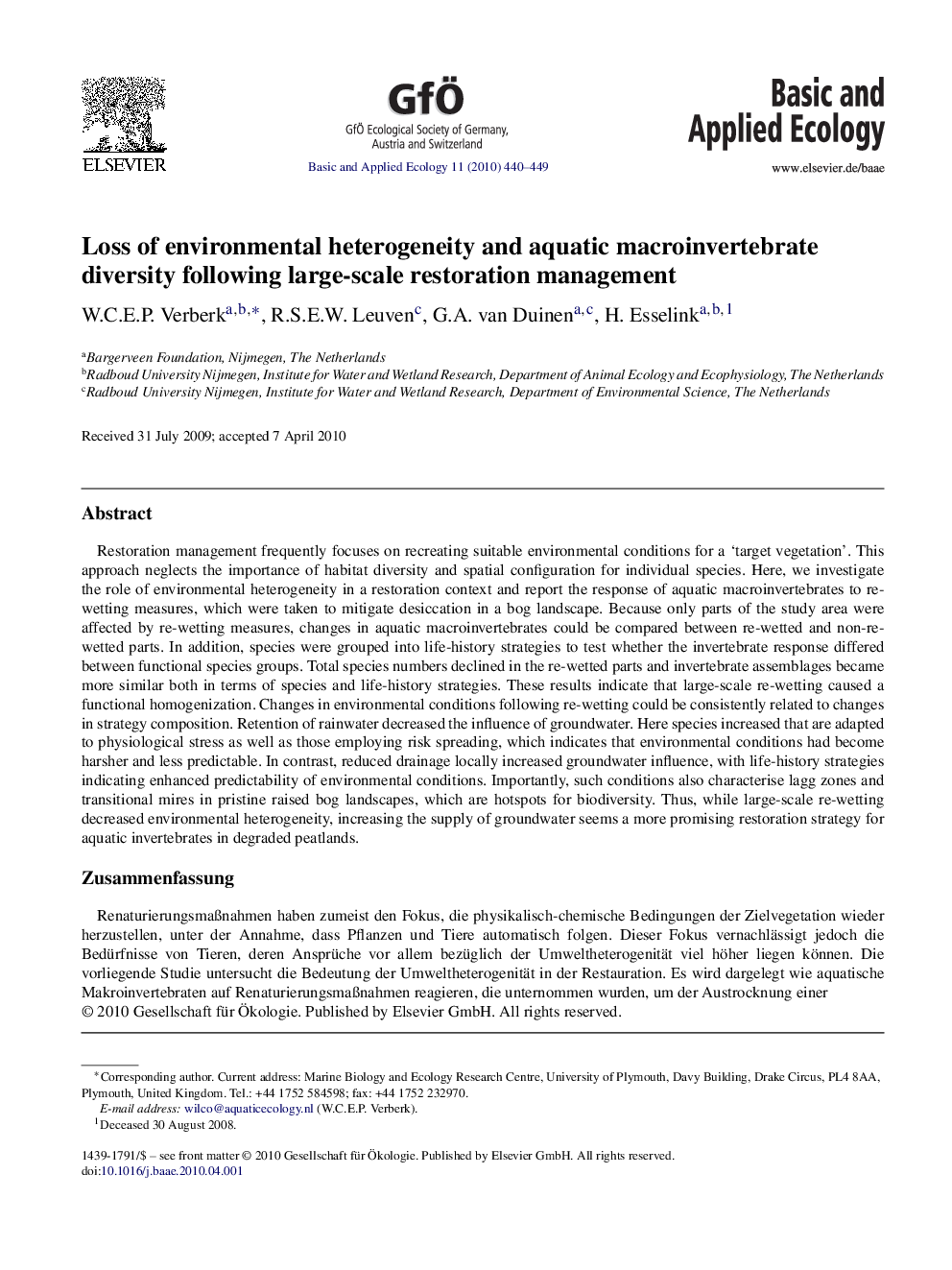 Loss of environmental heterogeneity and aquatic macroinvertebrate diversity following large-scale restoration management