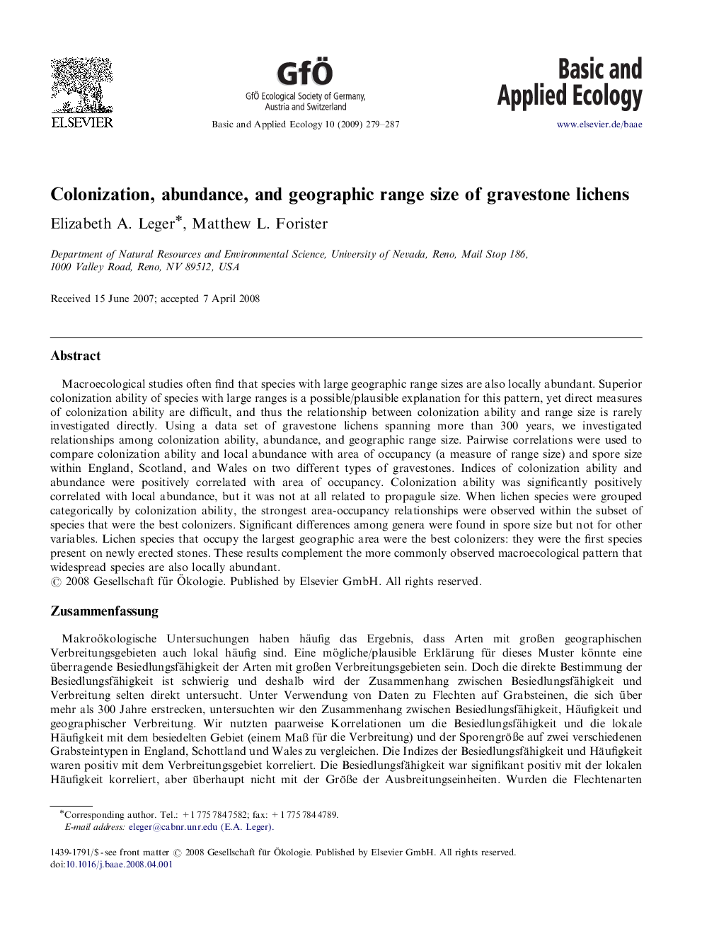 Colonization, abundance, and geographic range size of gravestone lichens