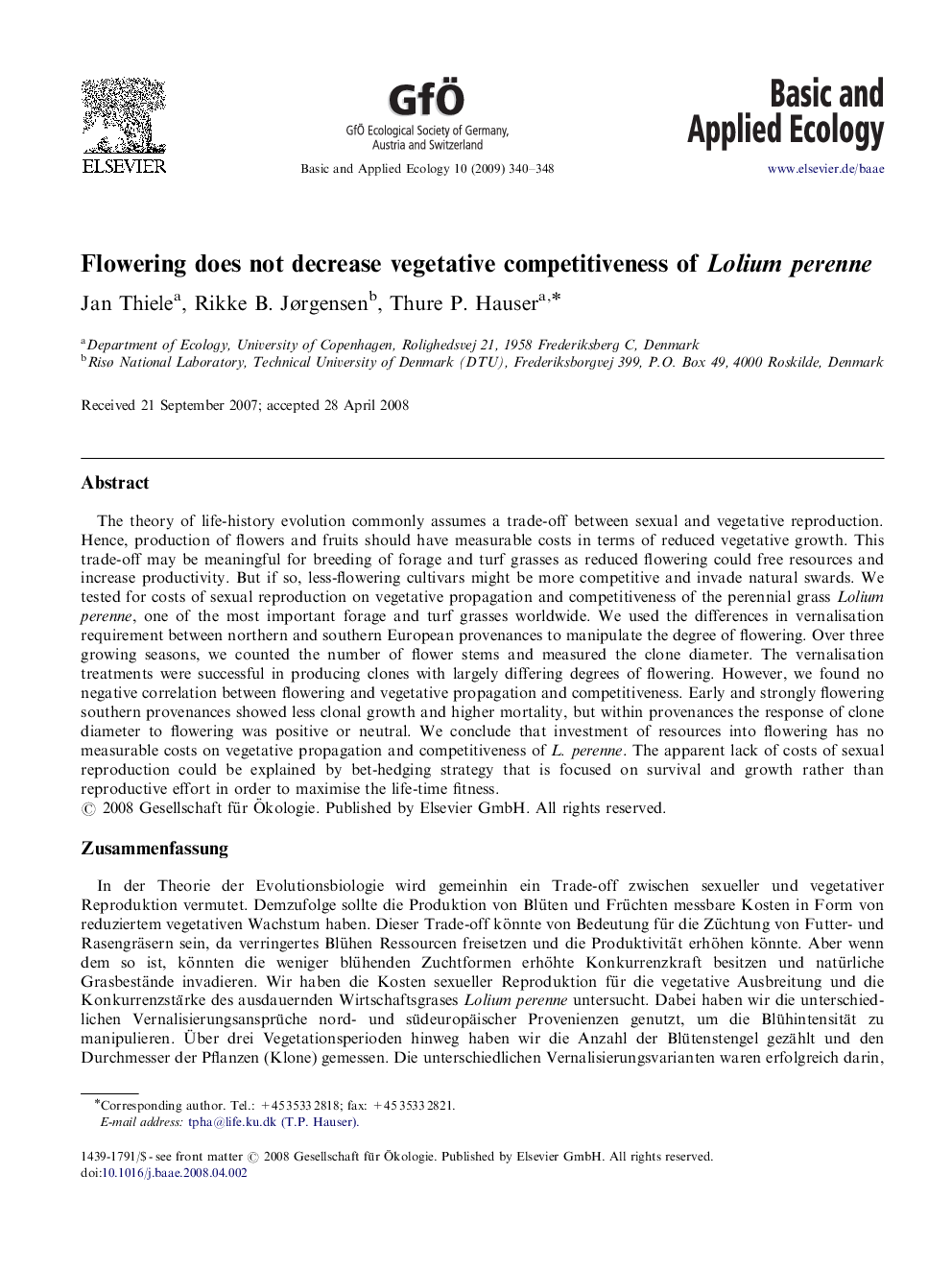 Flowering does not decrease vegetative competitiveness of Lolium perenne