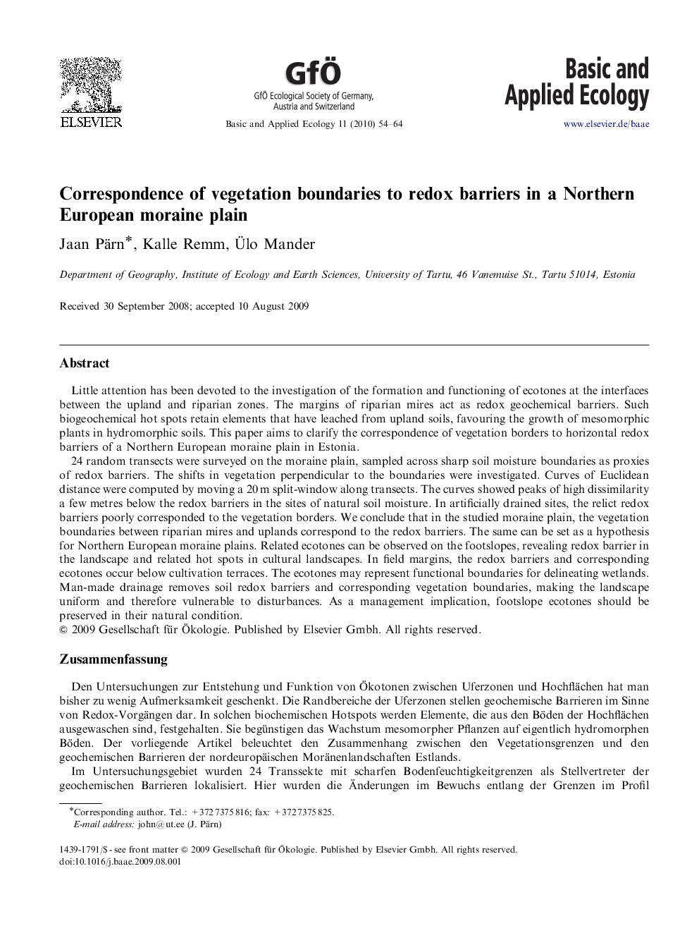 Correspondence of vegetation boundaries to redox barriers in a Northern European moraine plain