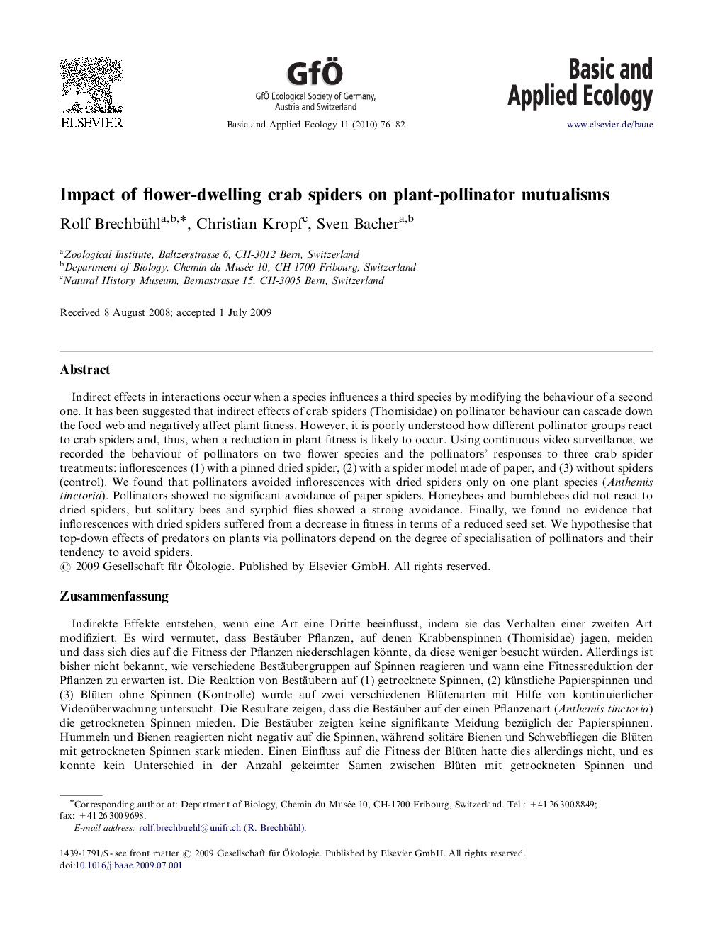 Impact of flower-dwelling crab spiders on plant-pollinator mutualisms