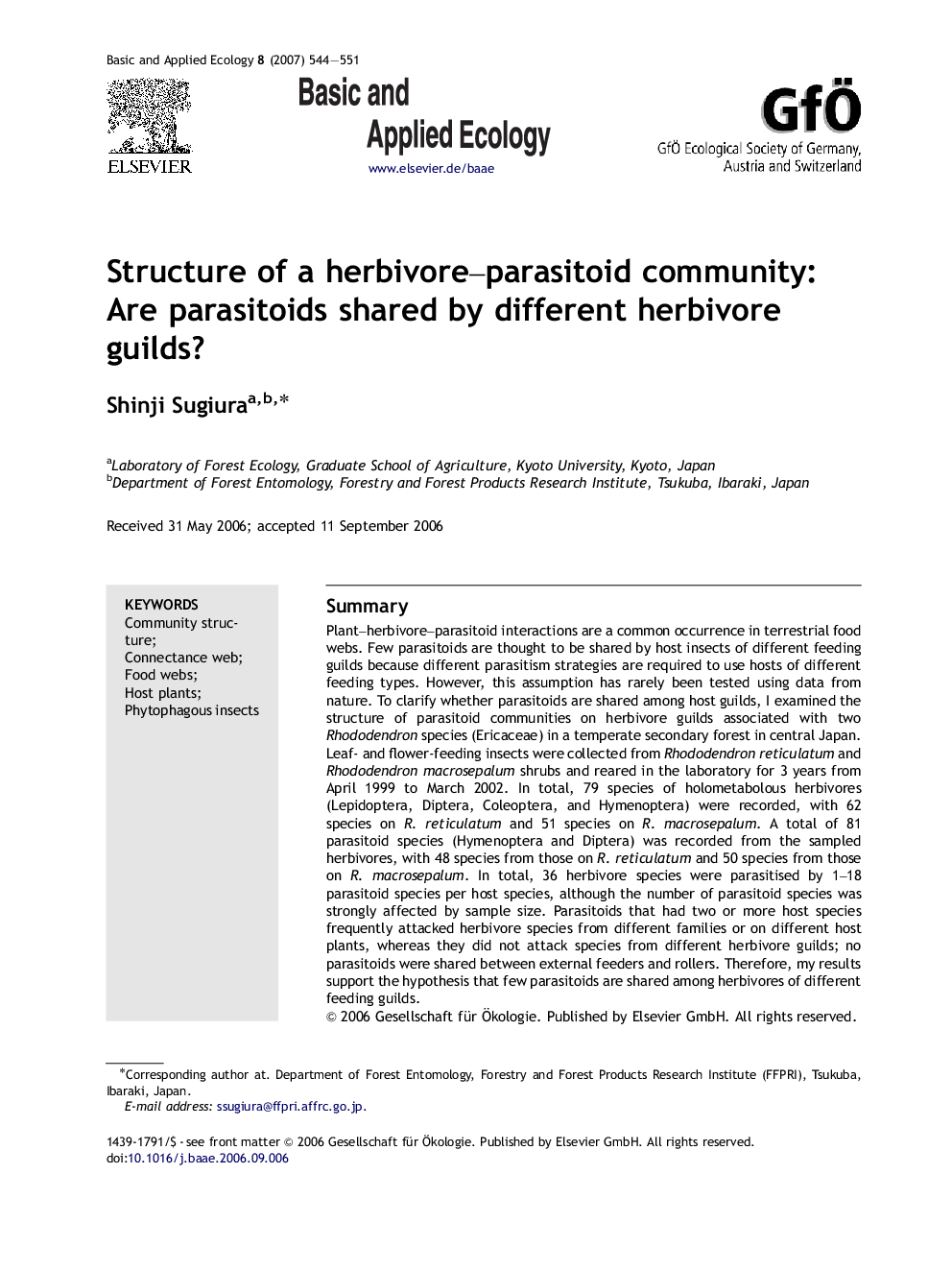 Structure of a herbivore–parasitoid community: Are parasitoids shared by different herbivore guilds?