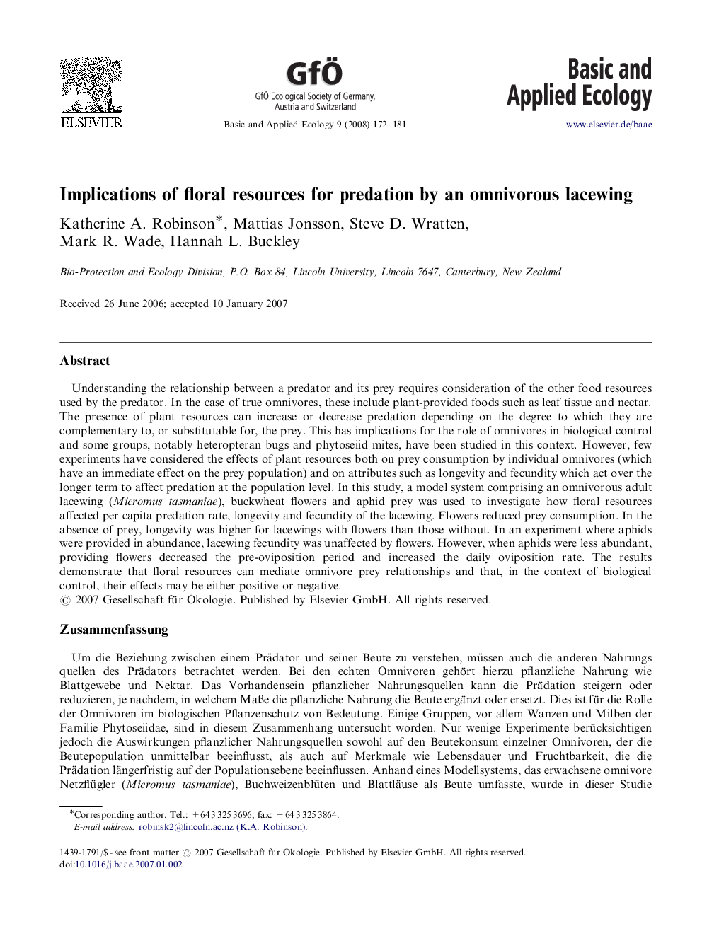 Implications of floral resources for predation by an omnivorous lacewing