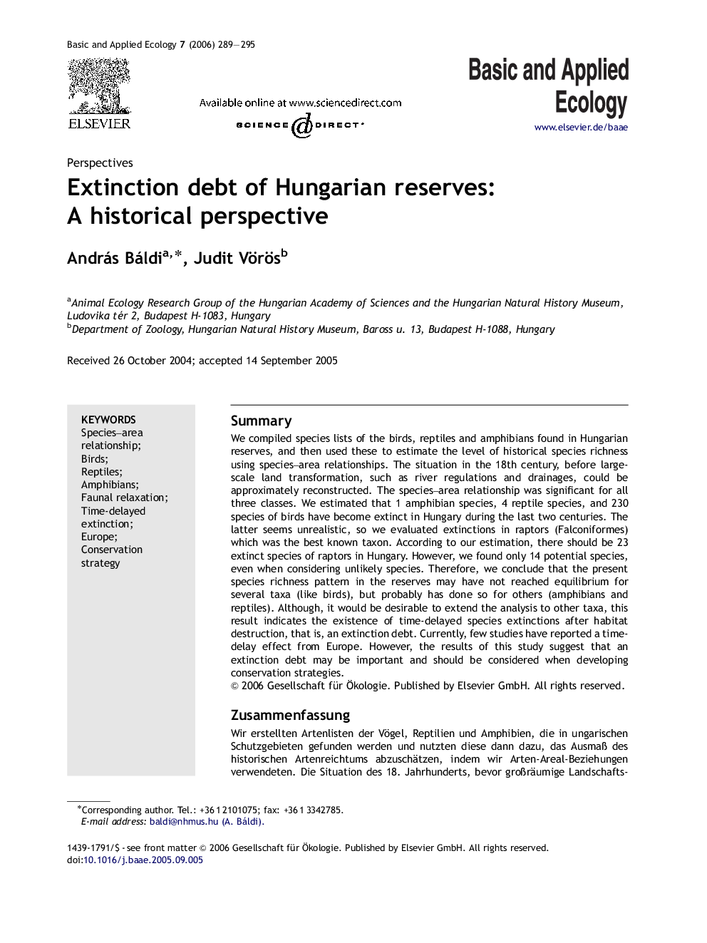 Extinction debt of Hungarian reserves: A historical perspective