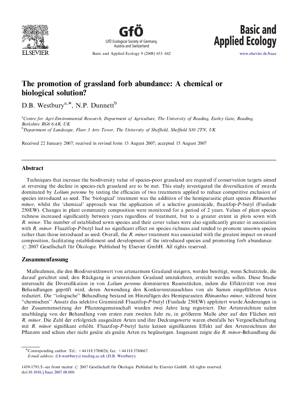 The promotion of grassland forb abundance: A chemical or biological solution?