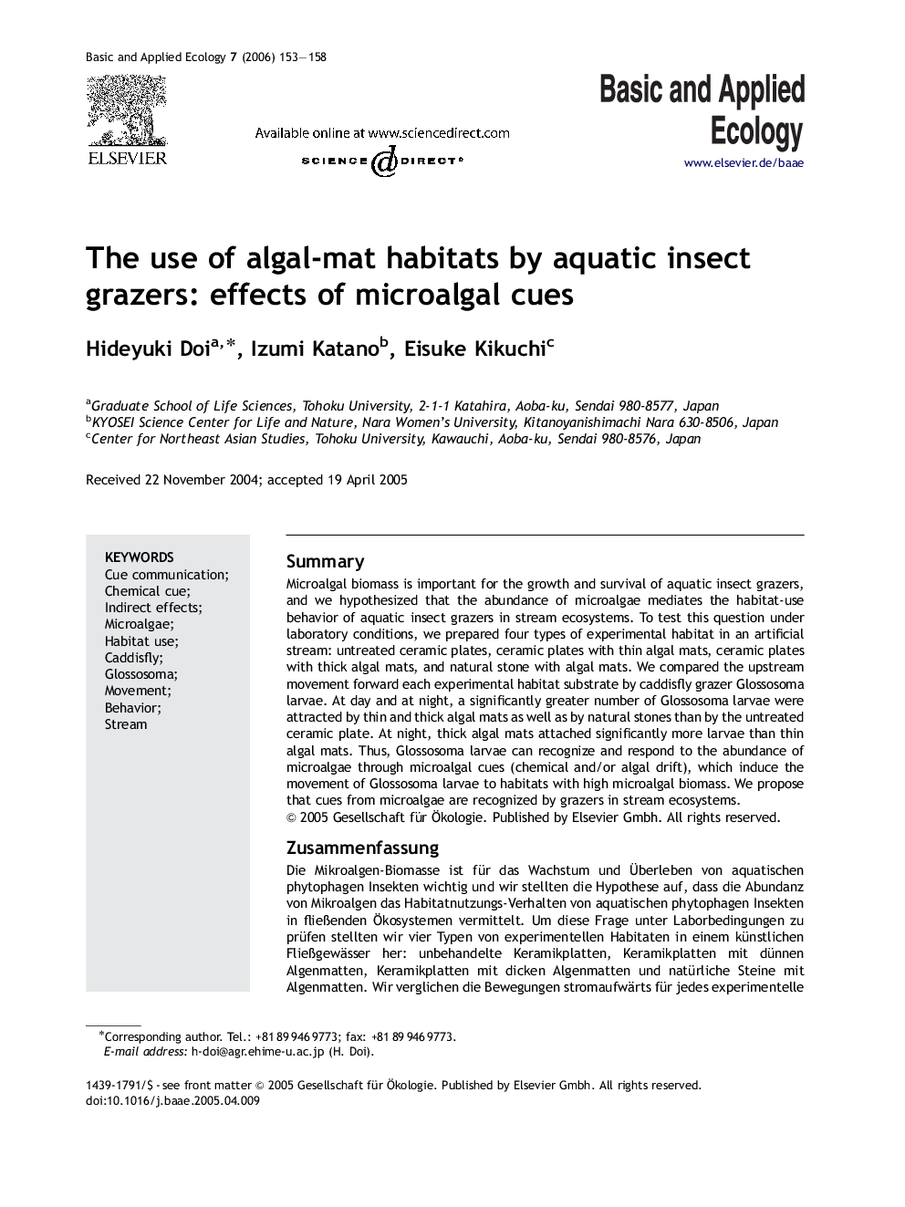 The use of algal-mat habitats by aquatic insect grazers: effects of microalgal cues