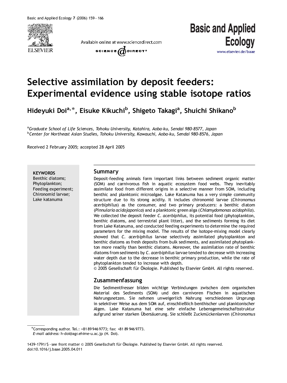 Selective assimilation by deposit feeders: Experimental evidence using stable isotope ratios