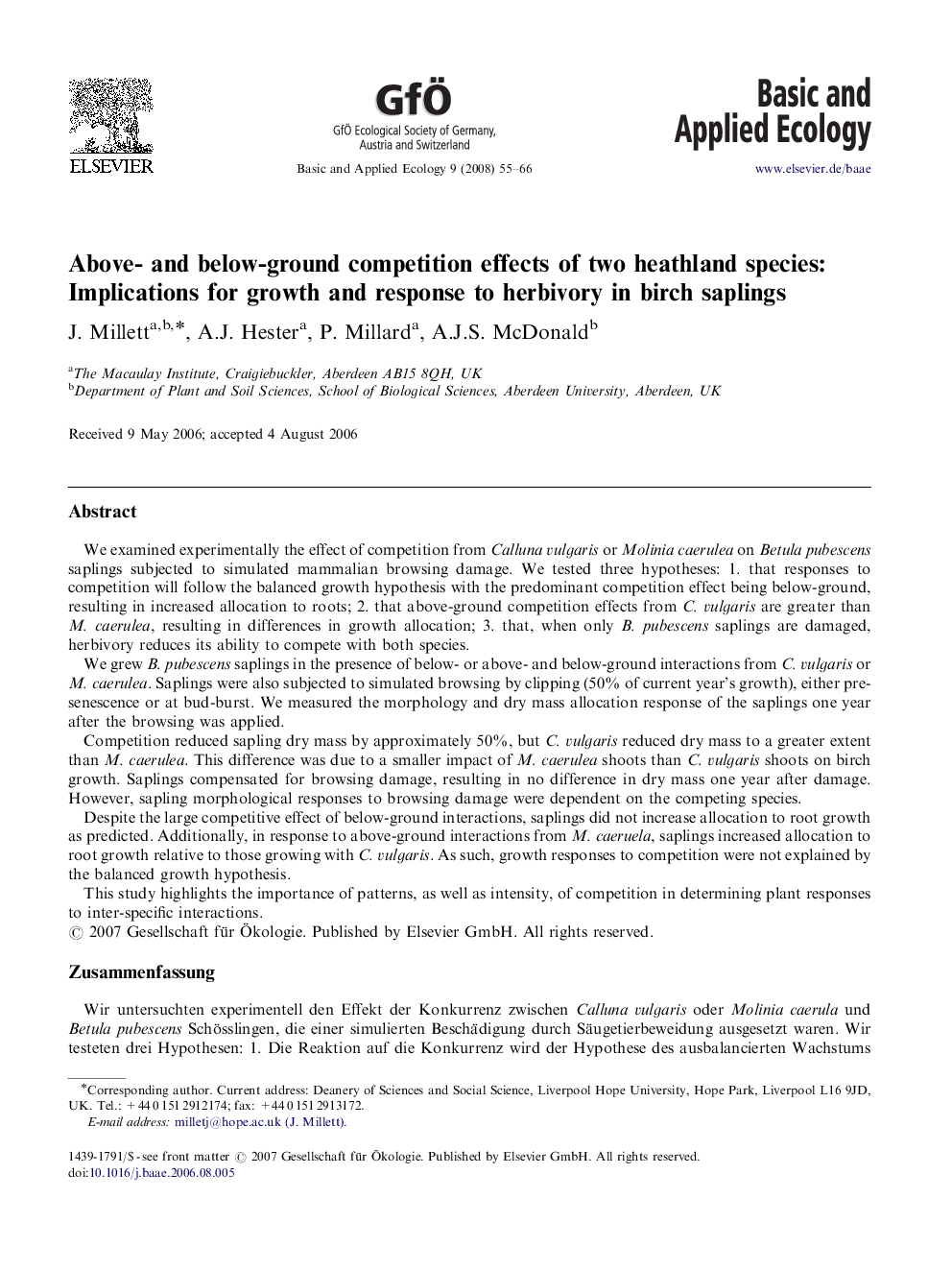 Above- and below-ground competition effects of two heathland species: Implications for growth and response to herbivory in birch saplings