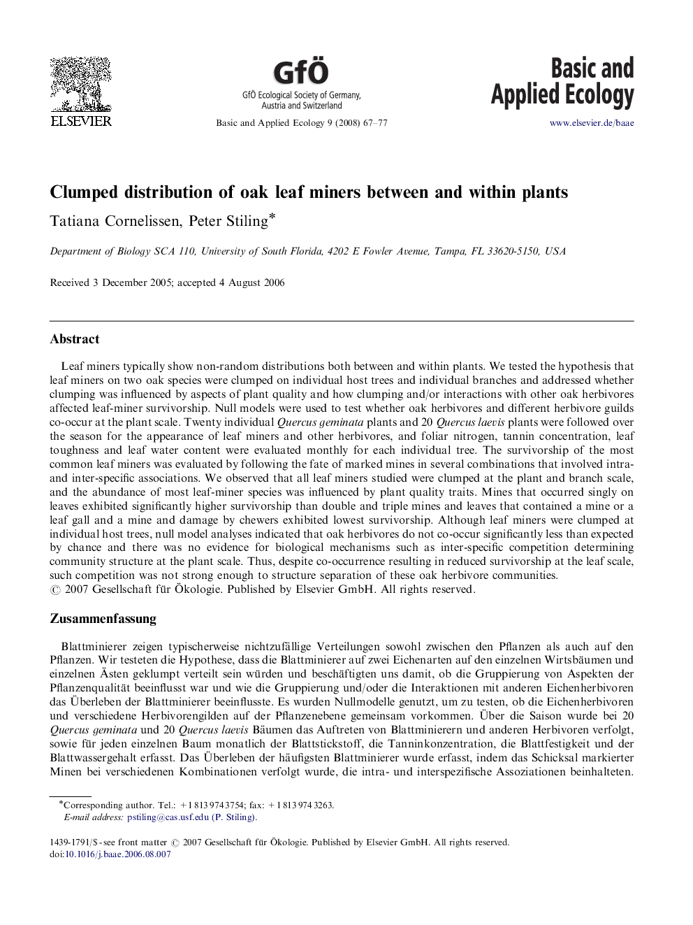 Clumped distribution of oak leaf miners between and within plants