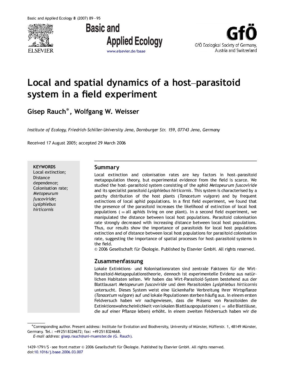 Local and spatial dynamics of a host–parasitoid system in a field experiment