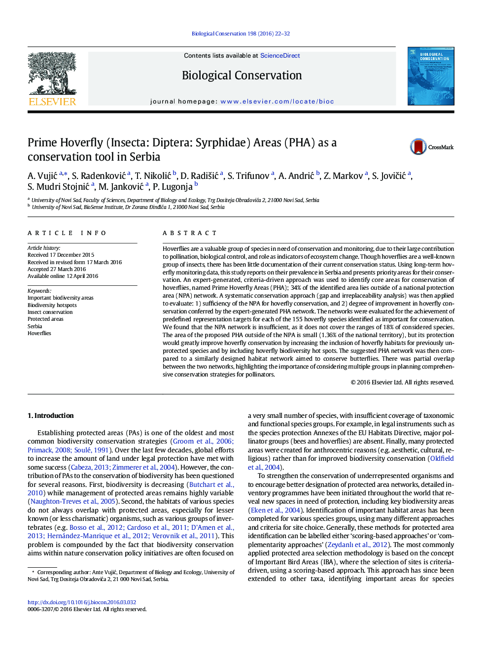 Prime Hoverfly (Insecta: Diptera: Syrphidae) Areas (PHA) as a conservation tool in Serbia