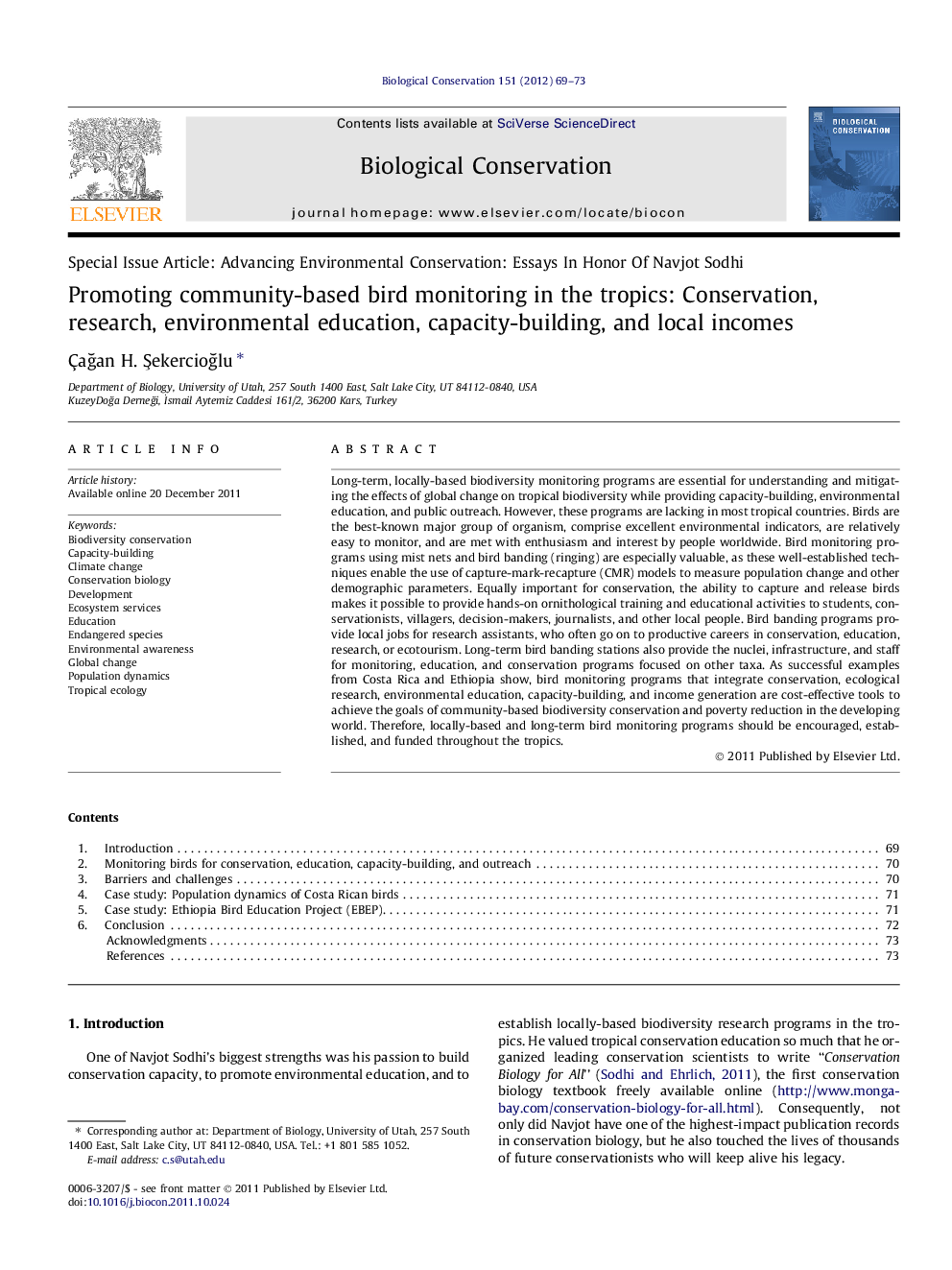 Promoting community-based bird monitoring in the tropics: Conservation, research, environmental education, capacity-building, and local incomes