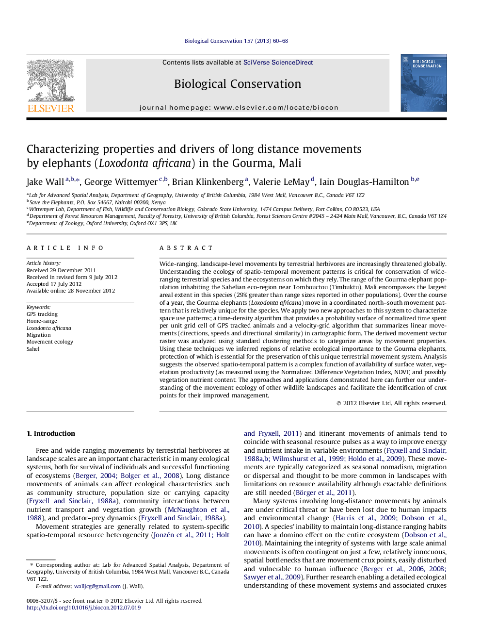 Characterizing properties and drivers of long distance movements by elephants (Loxodonta africana) in the Gourma, Mali