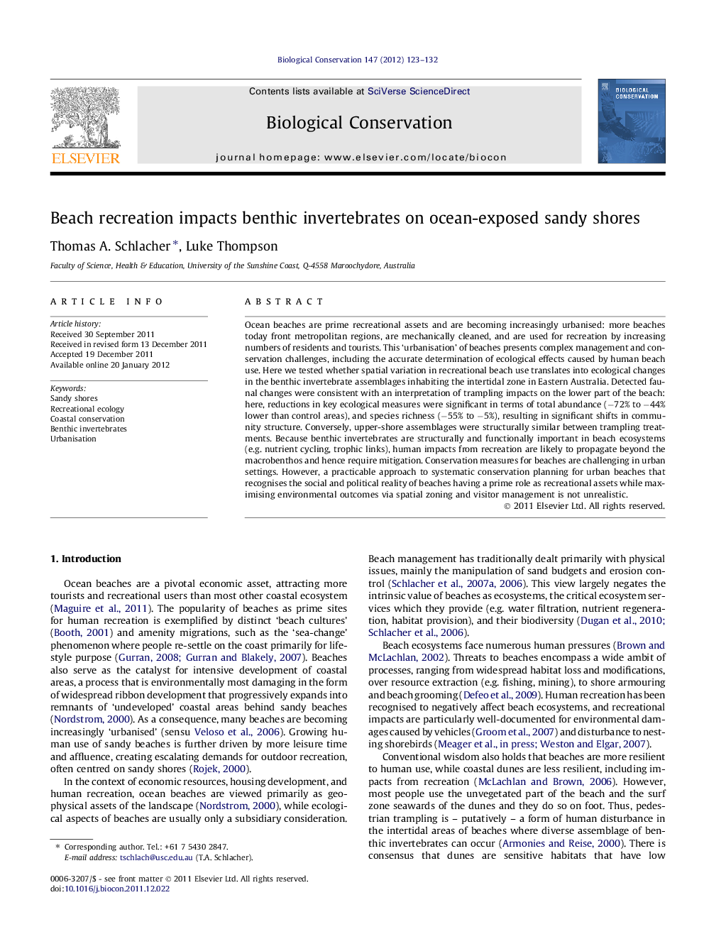 Beach recreation impacts benthic invertebrates on ocean-exposed sandy shores