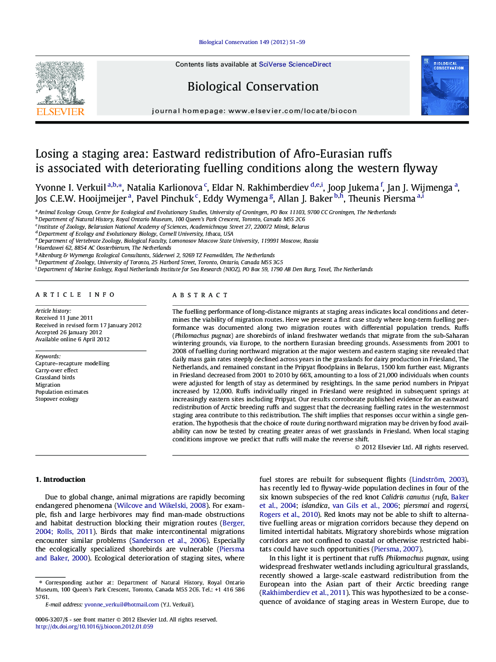 Losing a staging area: Eastward redistribution of Afro-Eurasian ruffs is associated with deteriorating fuelling conditions along the western flyway