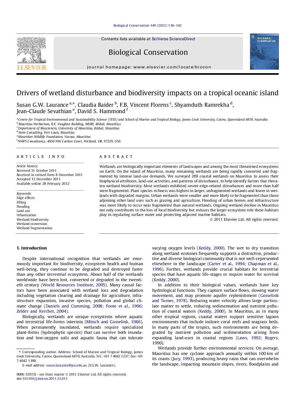 Drivers of wetland disturbance and biodiversity impacts on a tropical oceanic island