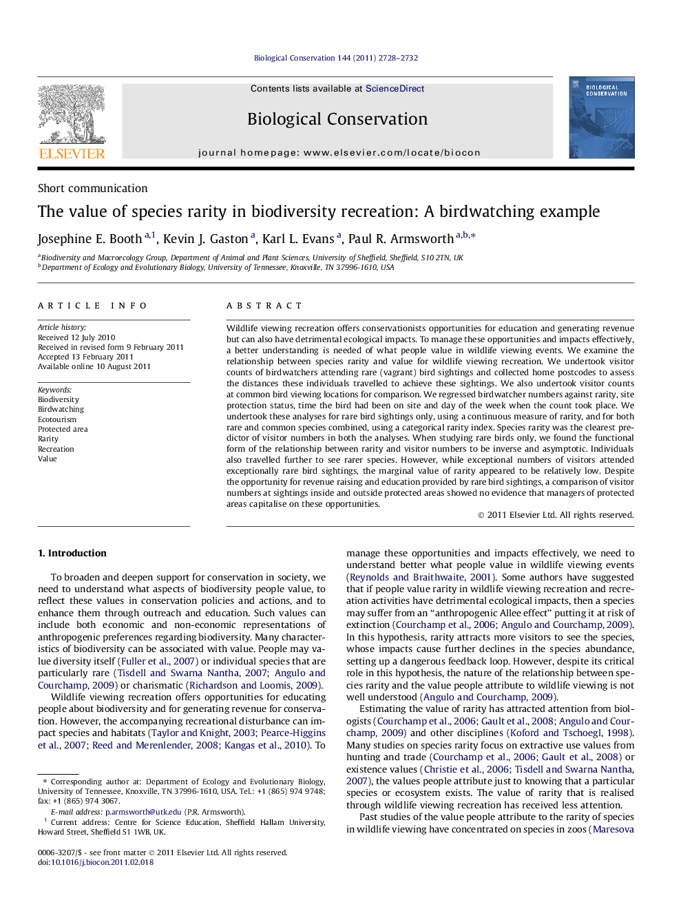 The value of species rarity in biodiversity recreation: A birdwatching example