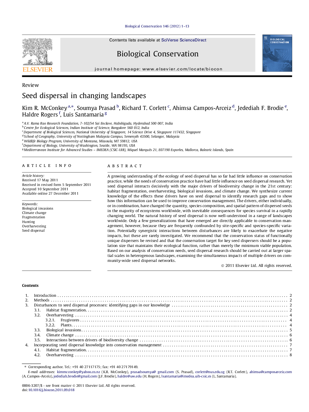 Seed dispersal in changing landscapes