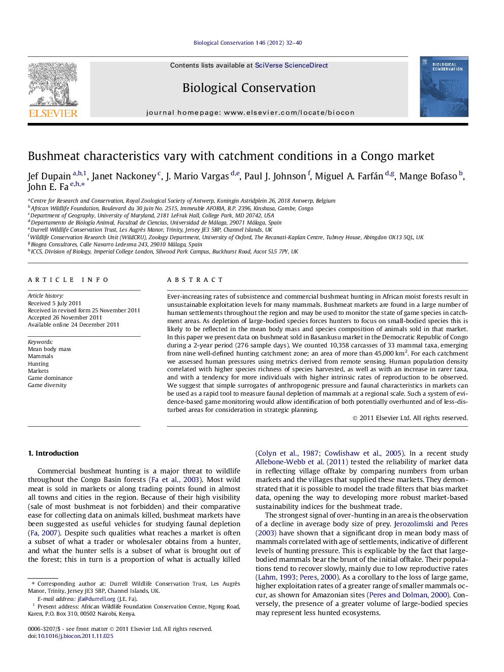 Bushmeat characteristics vary with catchment conditions in a Congo market