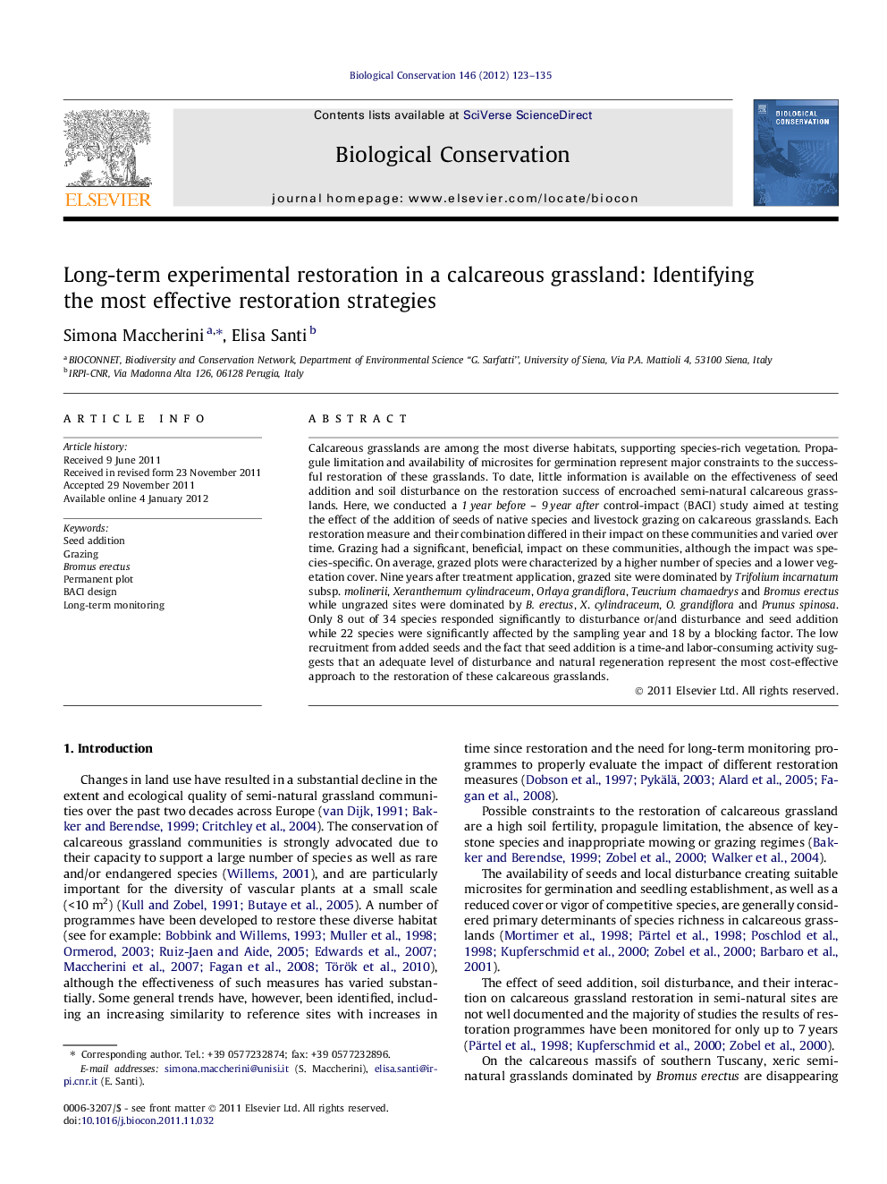 Long-term experimental restoration in a calcareous grassland: Identifying the most effective restoration strategies