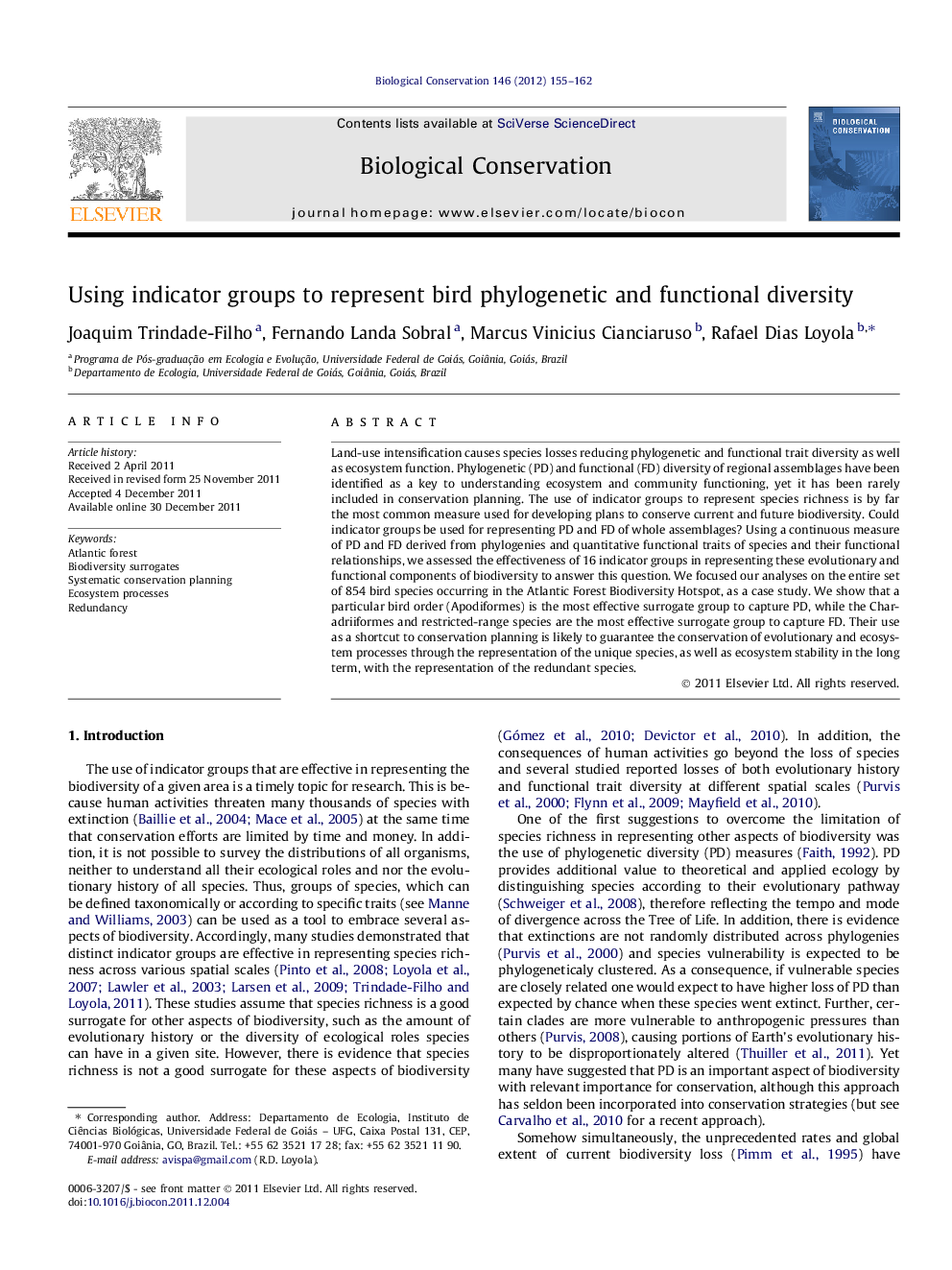 Using indicator groups to represent bird phylogenetic and functional diversity