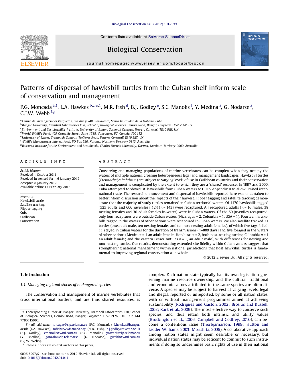 Patterns of dispersal of hawksbill turtles from the Cuban shelf inform scale of conservation and management