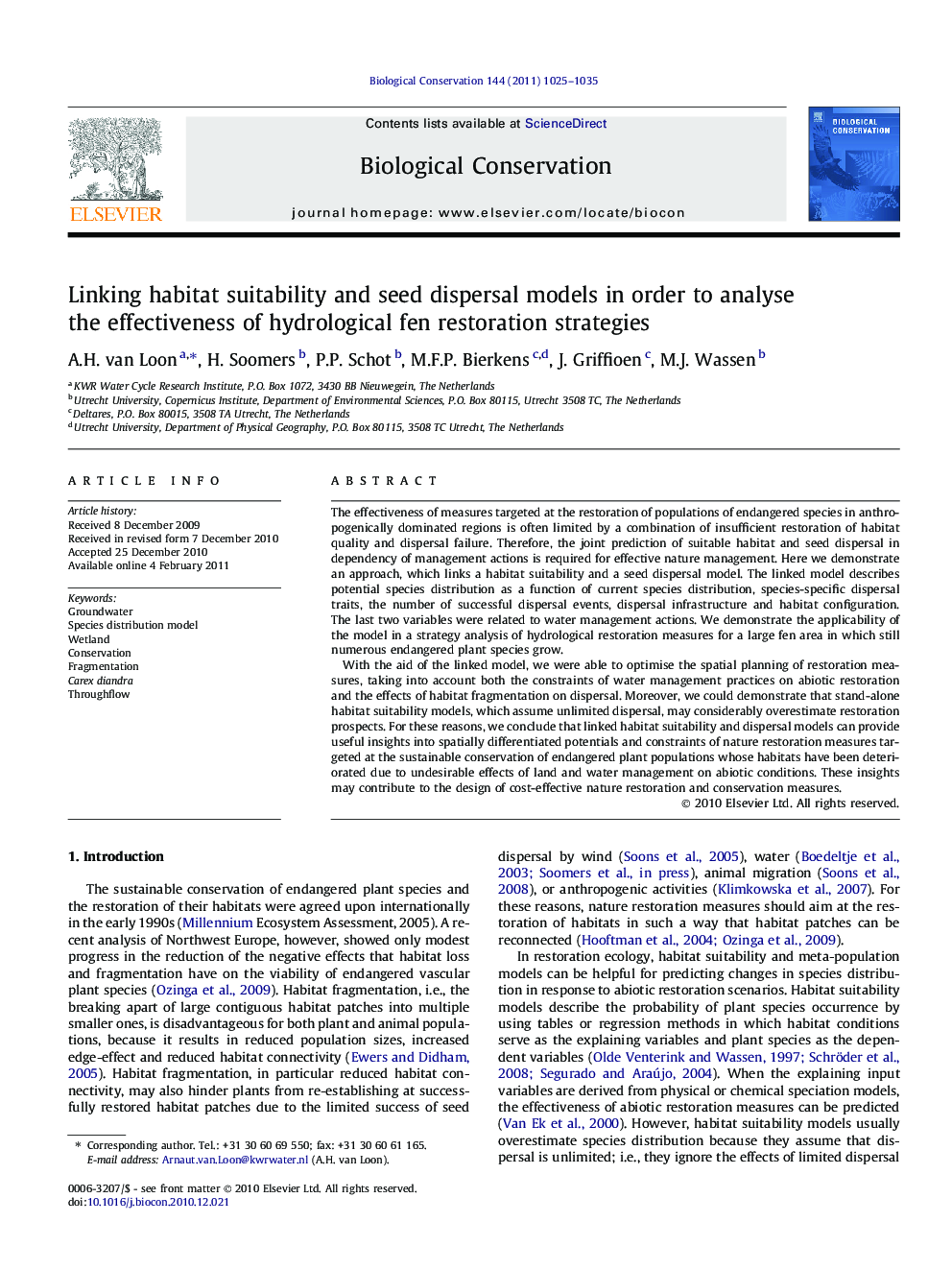 Linking habitat suitability and seed dispersal models in order to analyse the effectiveness of hydrological fen restoration strategies