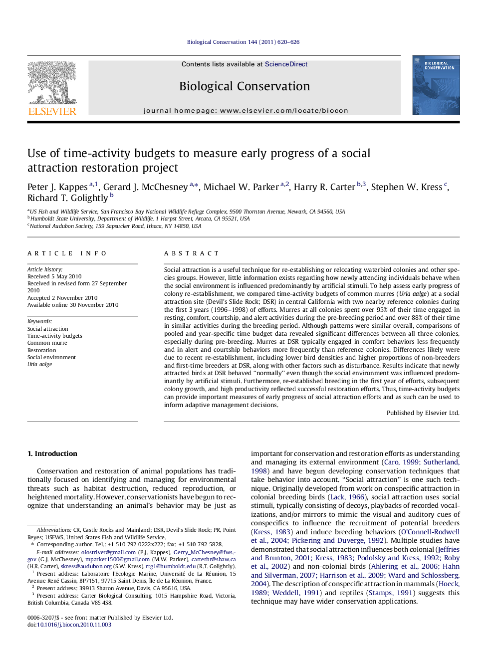 Use of time-activity budgets to measure early progress of a social attraction restoration project