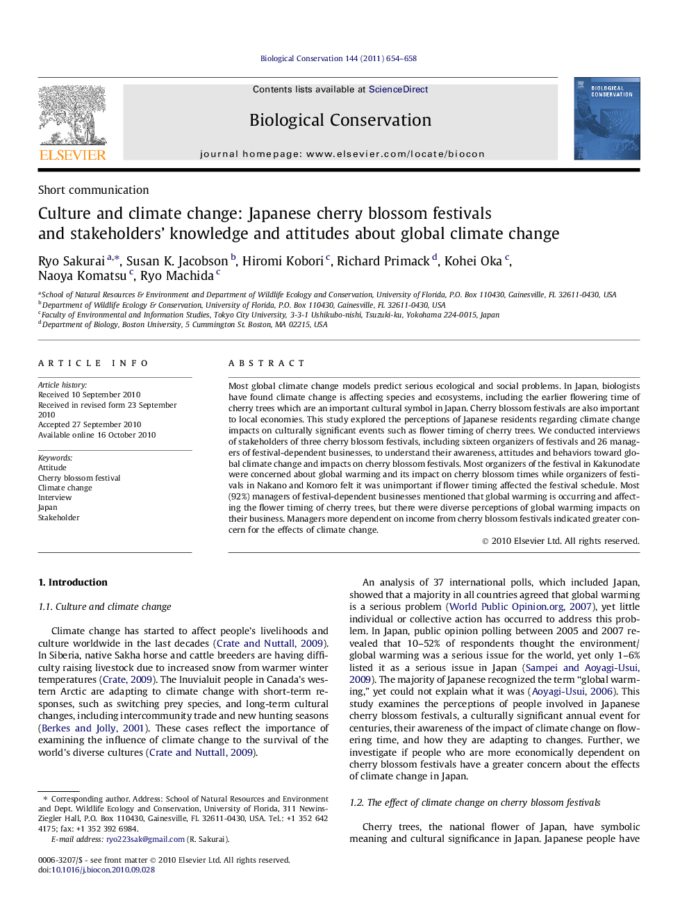 Culture and climate change: Japanese cherry blossom festivals and stakeholders’ knowledge and attitudes about global climate change