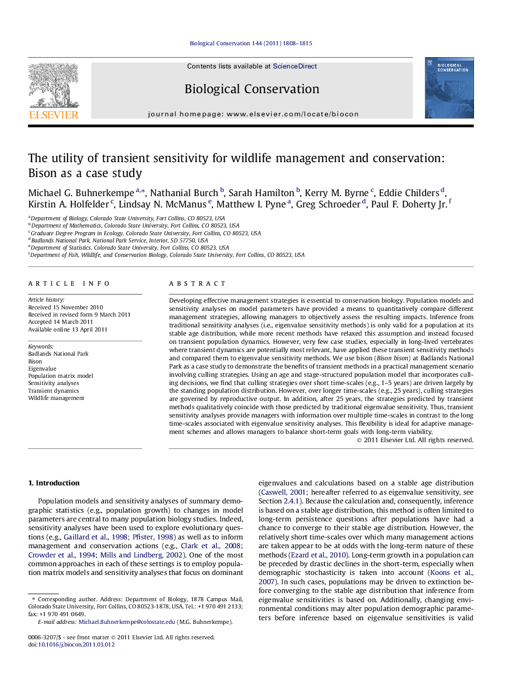 The utility of transient sensitivity for wildlife management and conservation: Bison as a case study